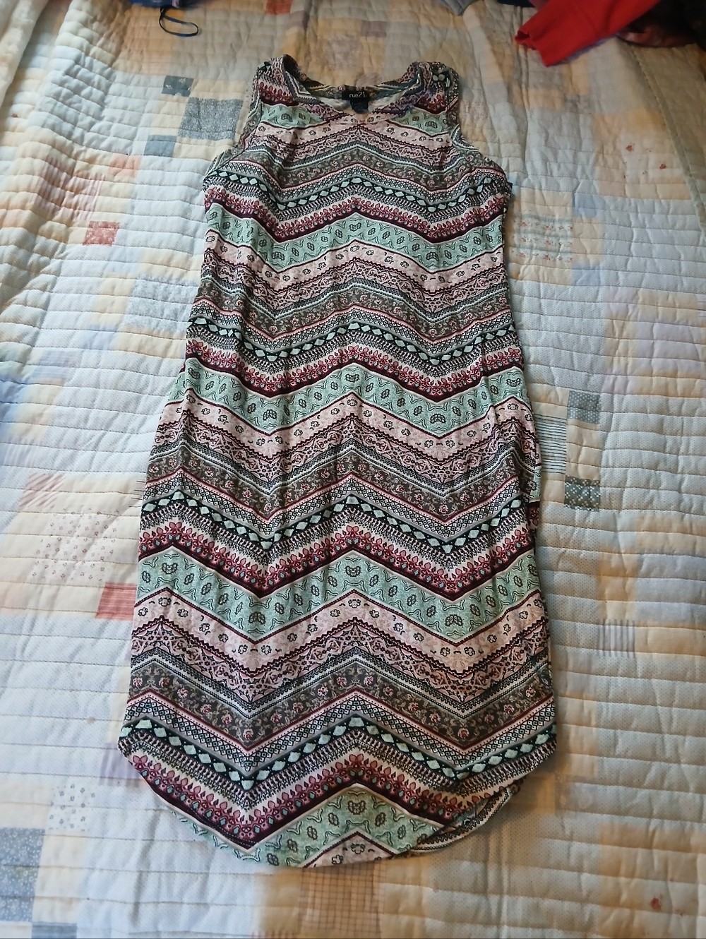 Rue21 Chevron Print Midi Dress in Mint, Pink, Black